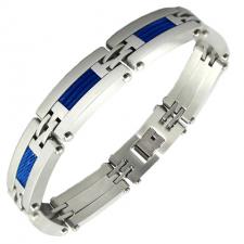 Men's Stainless Steel Bracelet with Blue Steel Cable Accent